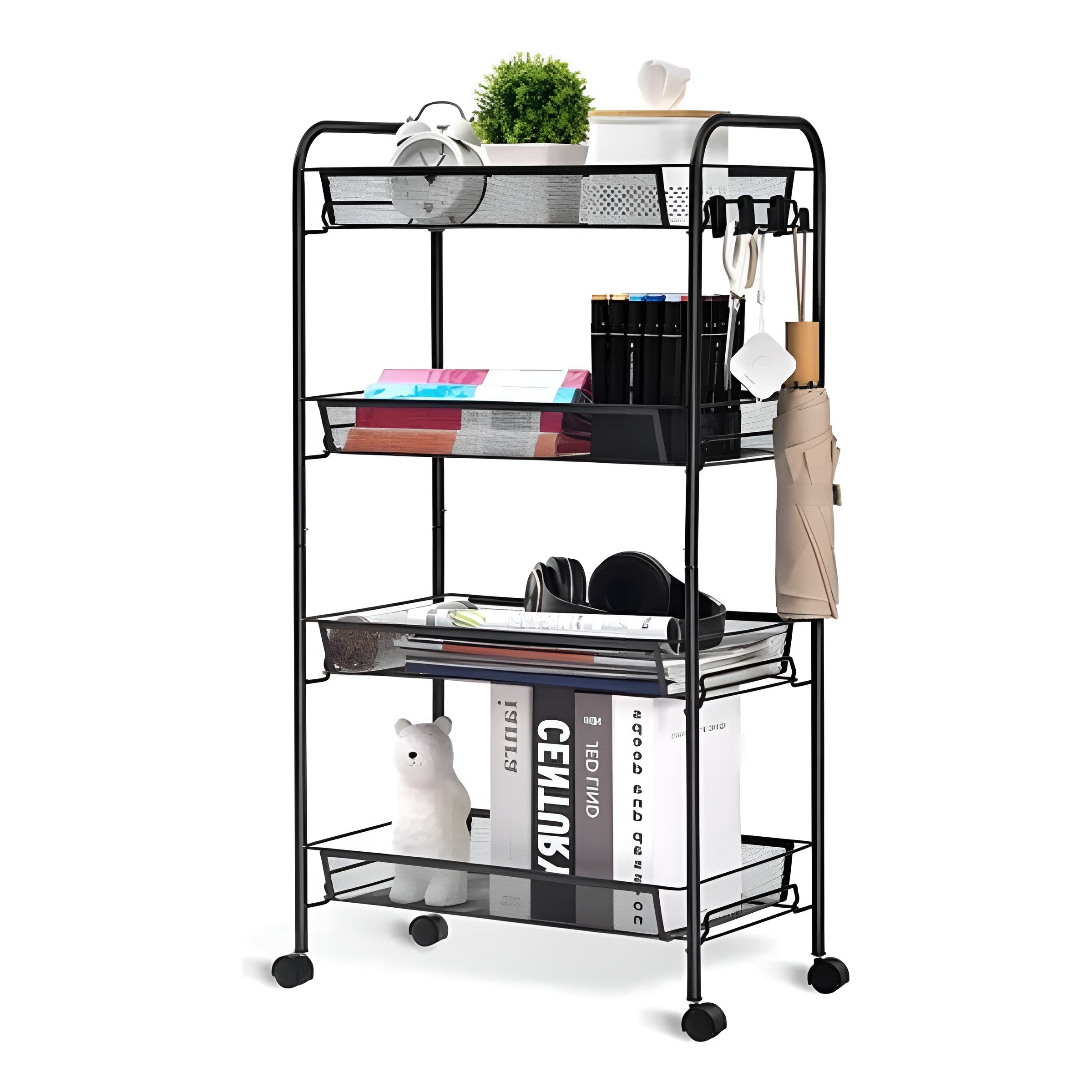 Organizador Multiespacio de 4 Niveles - Acero Inoxidable con Ruedas