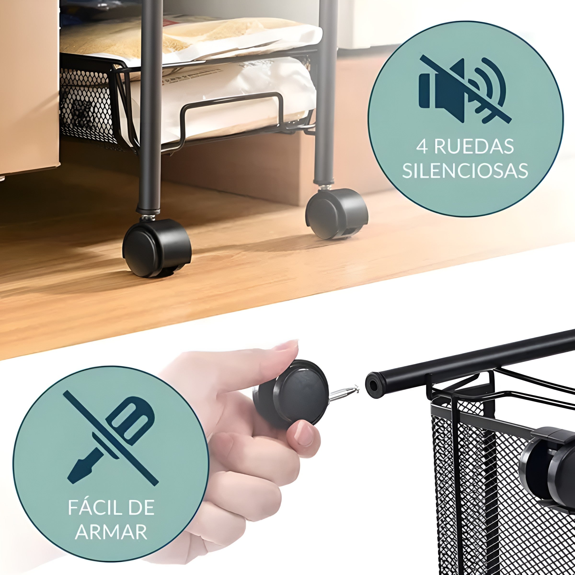 Organizador Multiespacio de 4 Niveles - Acero Inoxidable con Ruedas