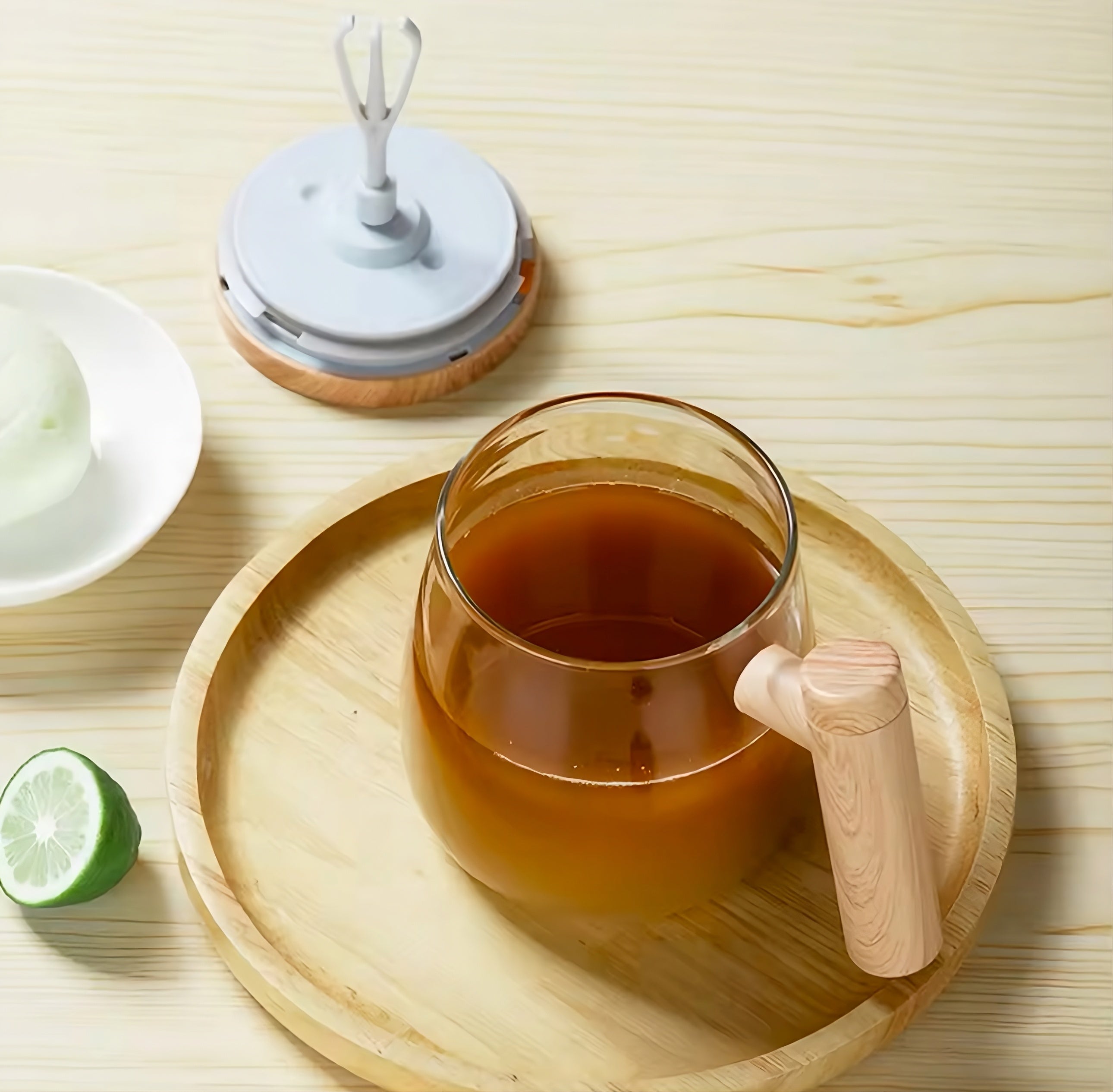 Taza Mezcladora Eléctrica "Wood & Glass" - Recargable USB