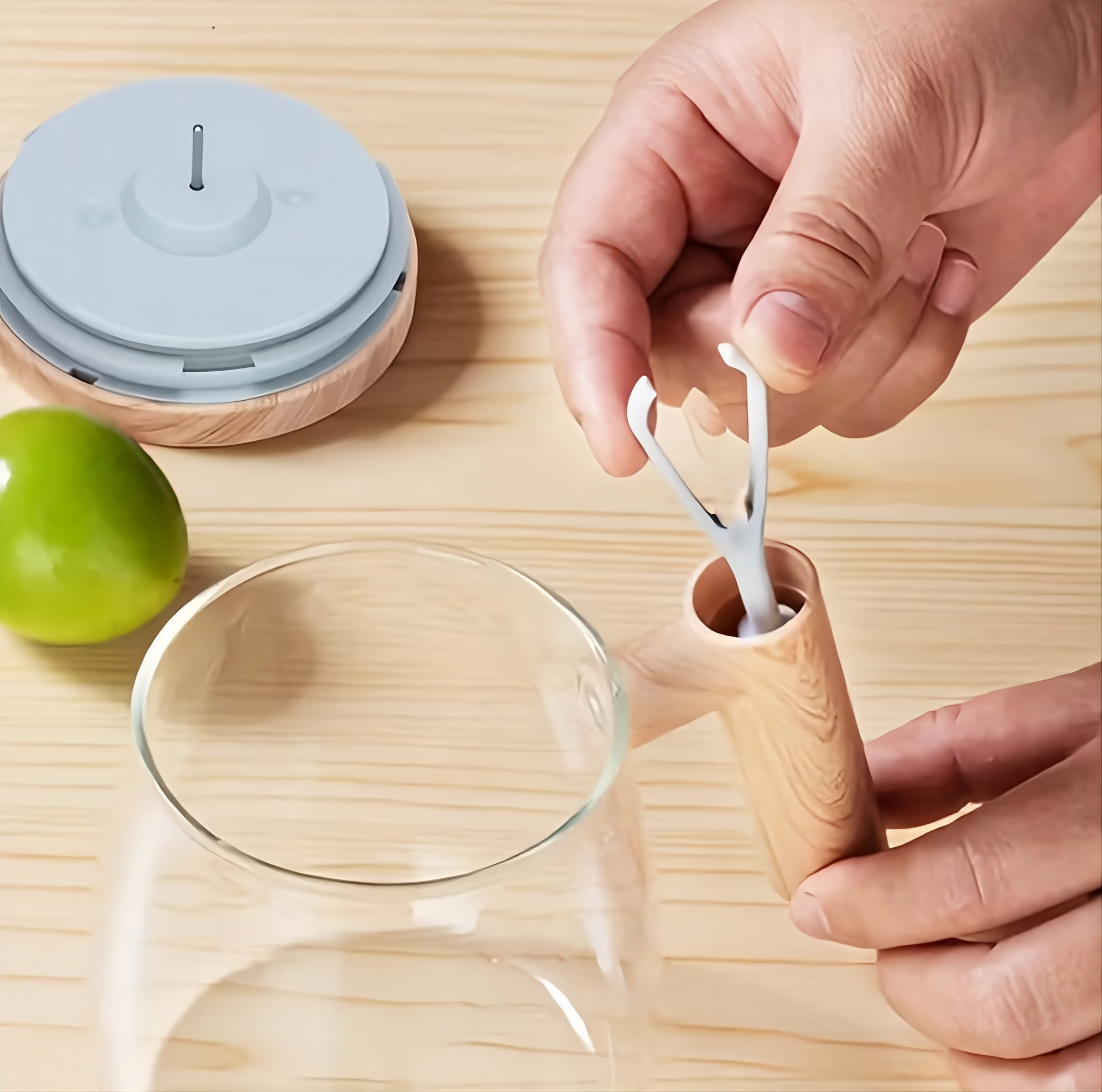 Taza Mezcladora Eléctrica "Wood & Glass" - Recargable USB